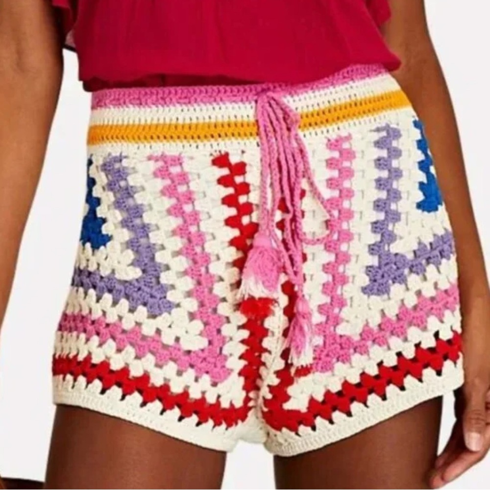 FARM Rio Multicolor Crochet High Waist Shorts